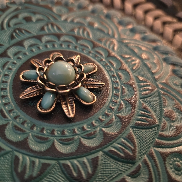 Trinity Ranch Black Backpack Turquoise Leather W/Stitching Silver Accent Center main image 7